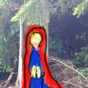 gemalte Frau auf Baum