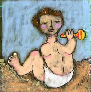 Windelkind mit Rassel, gemalt