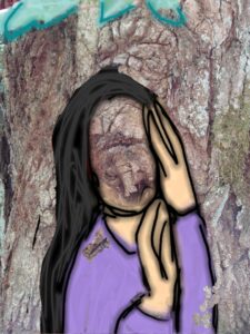 bemaltes Foto, Frau ohne Gesichtszüge