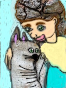 Mädchen mit Katze , bemaltes Foto