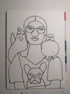 Vorzeichnung Frau mit Tieren