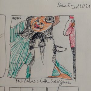 Frau mit Hund, gezeichnet
