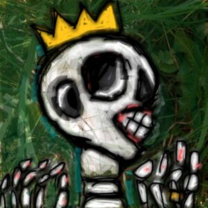 44 gemalter Totenkopf mit Krone