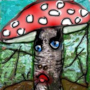 gemalter Fliegenpilz mit Gesicht