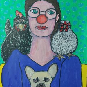 gemalt, Frau mit Hühnern