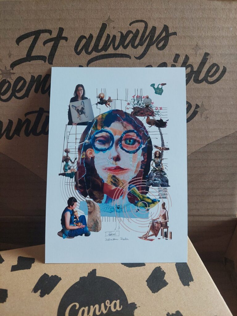 Erste Postkarte der Couchgalerie von vielbegabt.de nach dem Auspacken aus der Canva-Lieferung.