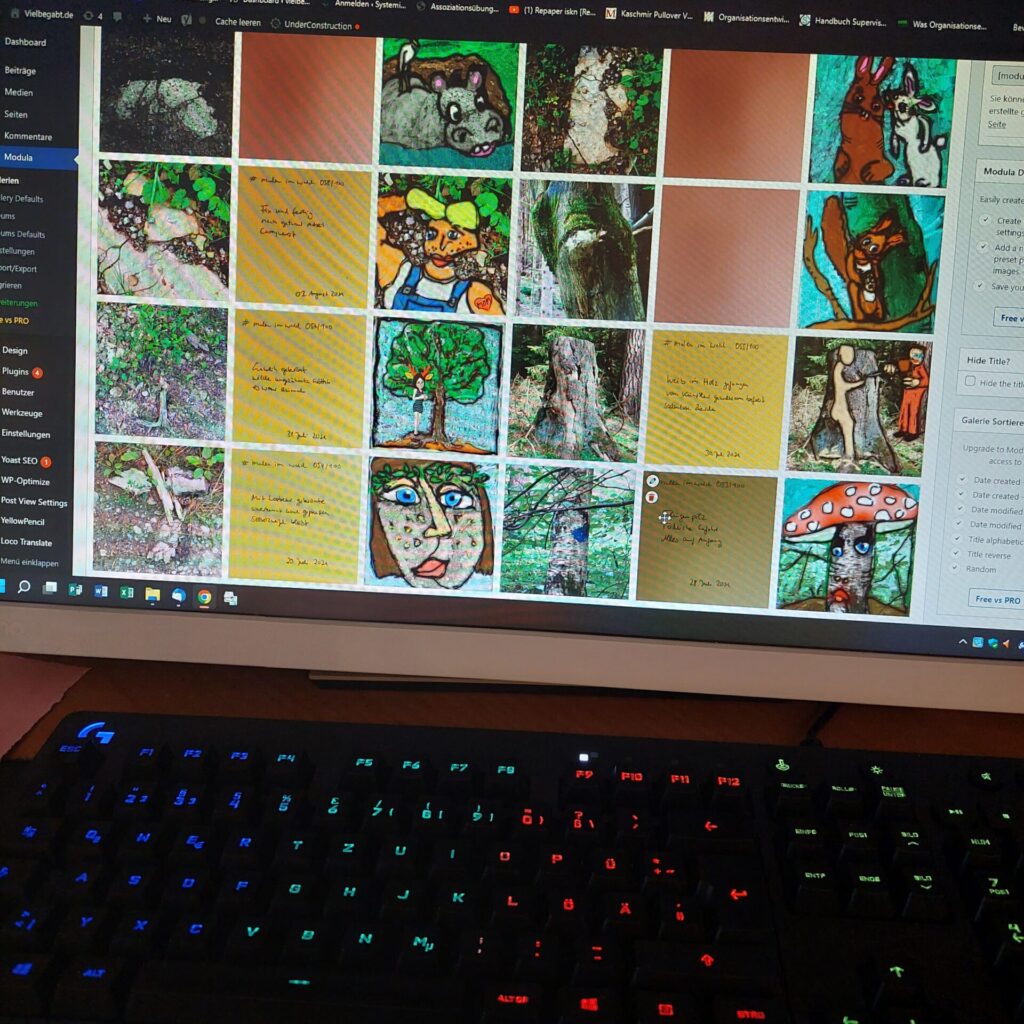 Screenshot der ersten Bildergalerie „Malen im Wald“ auf vielbegabt.de während der Entstehung des Blogs.